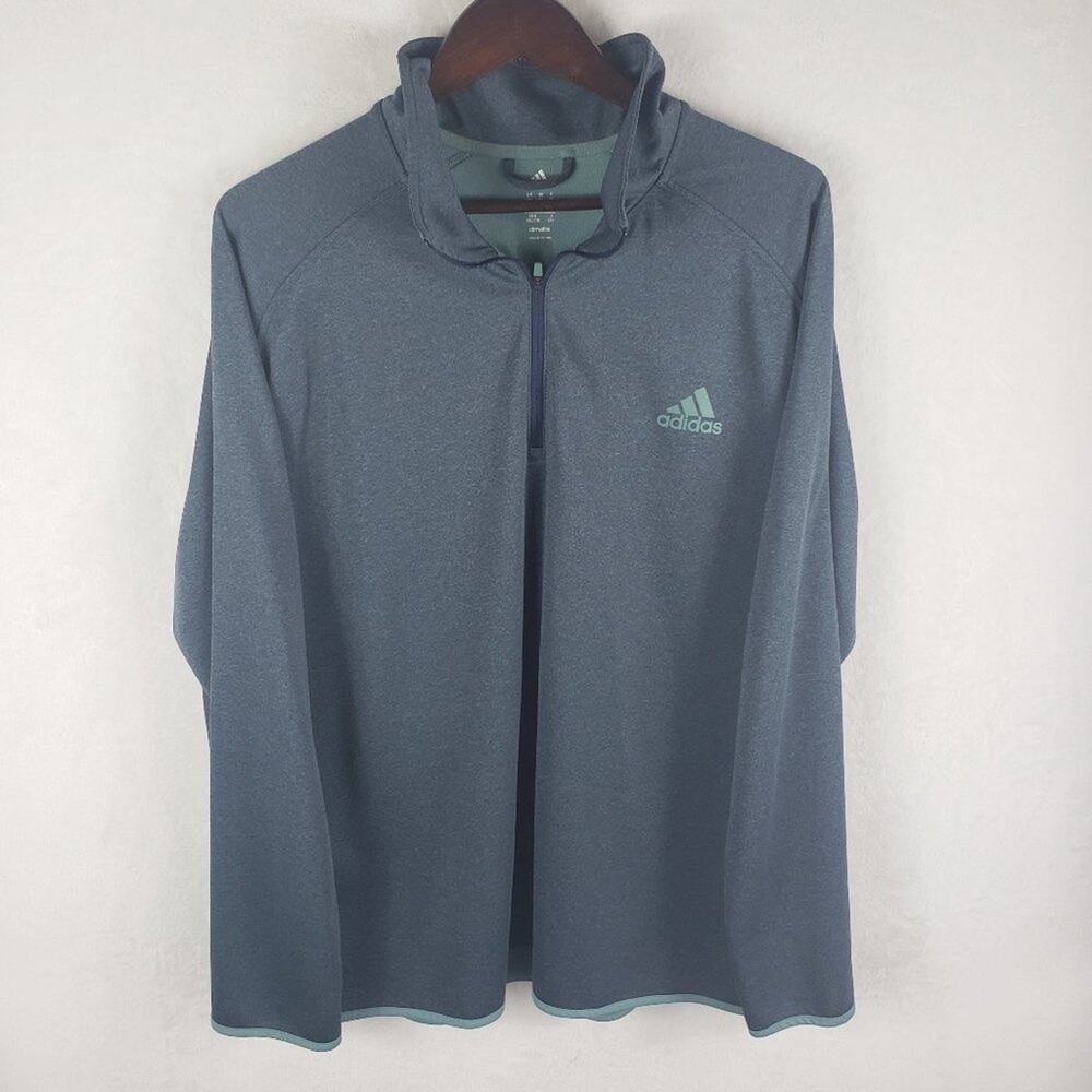 Adidas Pullover Men 2XL Climalite 3 Stripes Teal Long Sleeve Layering 1/4 Zip